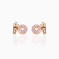 18K gold plated doughnut and cupcake stud earrings with pink cubic zirconia stones - Drink & Donut Asymmetric-Rose Gold