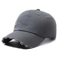 Casquette de baseball en coton gris foncé vieilli avec trous vintage et sangle réglable - Gris