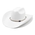 Classic white wool felt western cowboy hat with wide rolled brim and woven band - M(56-59CM) / White