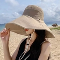 Chapeau de soleil kaki à large bord pour l'extérieur sur la plage avec cordon blanc - Taille Unique(Réglable) / Khaki