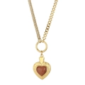 Collier double chaîne doré avec pendentif cœur en gemme rouge et fermoir OT - Collier en Or avec Pierre de Soleil Brune (KN87153-Z)