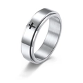 Anillo giratorio antiestrés de acero inoxidable pulido con cruz negra para hombre - US 5 / Estilo Plateado Pulido