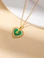 Golden heart necklace featuring a green malachite stone and sparkling crystal accents - Green Shell Necklace