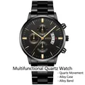 Men's Geneva black steel chronograph watch with calendar display and business sports style - Black Gold With 3 O'clock Calendar