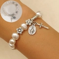 Vintage religious bracelet with irregular pearls, virgin Mary medal and silver cross - Antique Silver (3146)