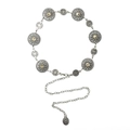 Bohemian silver metal waist chain with vintage hollow floral discs and adjustable link - Vintage Silver - Hollow Floral Disc