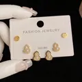 Three-piece gold earring set with Fu character and pearl gourd studs on S925 silver needles - Black-Gourd Fortune Character Set (25#)