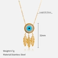 Golden stainless steel evil eye necklace with three leaf feather charms and O-chain - Eye Necklace 1 / Gold