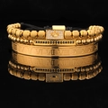 Men's 3-piece gold jewelry set with roman numeral cuff, crown bead and zircon bracelet - Gold Crown Square Tag with White Zircon