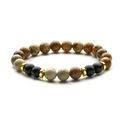 8mm Tiger Eye and Turquoise beaded bracelet with gold spacers on white background - Jasper