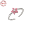 S925 sterling silver open toe ring with pink enamel star and sparkling zircon crystal - 925 Silver / Platinum (F054)