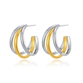 Two-tone intertwined C-shape hoop earrings in 18K gold and silver brass finish - Gold Silver Triple Interlocking Rings