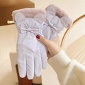 Women's light purple warm winter gloves with plush fur cuffs and cute bear ear design - One Size / Purple Bear Ears