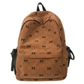 Brown corduroy backpack with black diamond stitching and ribbon bow details - One Size / Brown