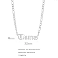 Taurus zodiac necklace with 18K gold plated stainless steel Figaro chain and pendant - Taurus / Steel