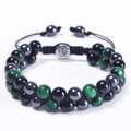 Double-layer adjustable bracelet with 8mm green tiger eye and obsidian beads for men and women - Forest Green Tiger Eye + Obsidian + Hematite (Style 4)