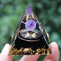 Pisces zodiac orgone pyramid with amethyst sphere and gold foil resin base - YB23 Pisces [5cm]