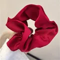 Oversized bright red satin scrunchie with voluminous ruffles for elegant hairstyles - Red Small 2-Layer