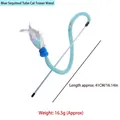 Interactive blue sequin tube cat wand toy with rainbow feathers and flexible pole - Blue Sequin Tube Wand
