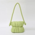 Quilted avocado green puffer bucket bag featuring oversized knotted straps and nylon fabric - Light Green