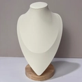 Detail of minimalist beech wood necklace bust stand with premium cream faux leather surface - Leatherette / Large / Beige