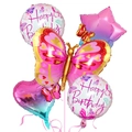 Dettaglio di palloncini in alluminio a farfalla e stella per decorazioni di compleanno - Set Farfalla Sfumata Rossa e Rosa
