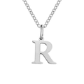 Polished silver-tone stainless steel necklace with a serif-style capital letter R pendant - Letter R / Steel Color
