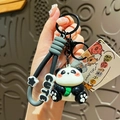 Simpatico portachiavi panda 3D con placcatura UV e cinturino in silicone - Panda con Germoglio di Bamboo