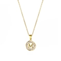 18K gold plated stainless steel necklace with round letter M pendant and zircon stones - Letter M