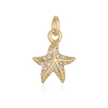 Golden starfish charm pendant with clear crystals on white background - 2-Starfish with Zirconia
