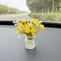 Car dashboard mini glass vase with yellow and white artificial flowers and luck label - Yellow Jasmine