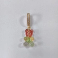 Colorful gradient gummy bear pendant in red yellow and green with gold metal link - Rainbow Bear - Gold And Diamond Inlay