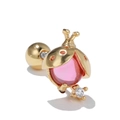 Golden ladybug stud earring with pink stone and screw ball back for women - Ladybug