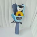 Detail of graduation teddy bear and yellow sunflower bouquet with Best Wishes message - Royal Blue + Sunflower