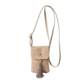 Straw woven crossbody bag with stylish fringe tassels and adjustable strap in beige - Khaki