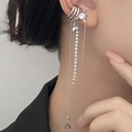 Polsino dell'orecchio elfo d'argento con nappe a catena e strass a stella - Avvolgimento per Orecchie con Nappa a Stella Multistrato Argento (M-722)
