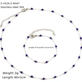 Detail view of 304 stainless steel necklace and bracelet set with dimensions and blue beads - Blue Beads Style (S-H539 S-N547)
