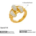 Detail of gold plated stainless steel ring with 5A zircon inlay and size dimensions - US 6 / Gold (A061)