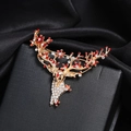 Golden Christmas reindeer brooch with red enamel petals and sparkling white crystals - WBR132 Red KC Gold Deer
