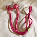Detail of pink elephant charm with wings on an adjustable nylon lanyard cross-body strap - Back Clip + Long Strap / Rose Red
