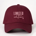 Classic burgundy cotton baseball cap with pink LIMITED edition embroidery for women - One Size / Burgundy