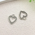 Antique silver alloy double heart charm with embossed texture for DIY jewelry making - Hollow Double Layer Heart