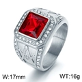 Freimaurer Ring für Herren aus Edelstahl mit großem rotem Edelstein und Seitenätzung - US 7 / Silbernes Band Roter Edelstein