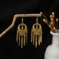Bohemian gold peacock bell earrings with long tassel dangles and ethnic hollow design - E2871-10 Hollow Ring Spike Dangle