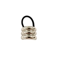 Minimalist glossy silver triple-loop alloy hair tie with black elastic rope - Three-bar 4cm / Silver
