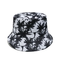 Dettaglio della stampa a palma su cappello da sole bianco con cuciture rifinite - Bianco Nero Palma (A)