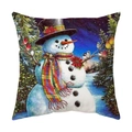 Funda de cojín navideño con muñeco de nieve, bufanda arcoíris y bosque nevado impreso - Muñeco de Nieve con Bufanda y Bosque de Invierno