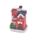 Miniature resin Christmas gift shop house with red brick walls and snowy roof detail - Gift Shop Theme Snow Cottage (Style G)