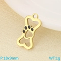 Golden stainless steel bone and paw print charm pendant with black oil drip detail - Bone Paw Style (KLJ9583-ZLA)