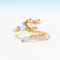 Golden celestial open ring featuring blue crystals with moon and star design - Adjustable Open / Gold Star Moon Planet Style (Style 2)